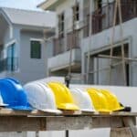 Safety helmets for workplace construction,The safety helmet at construction site.