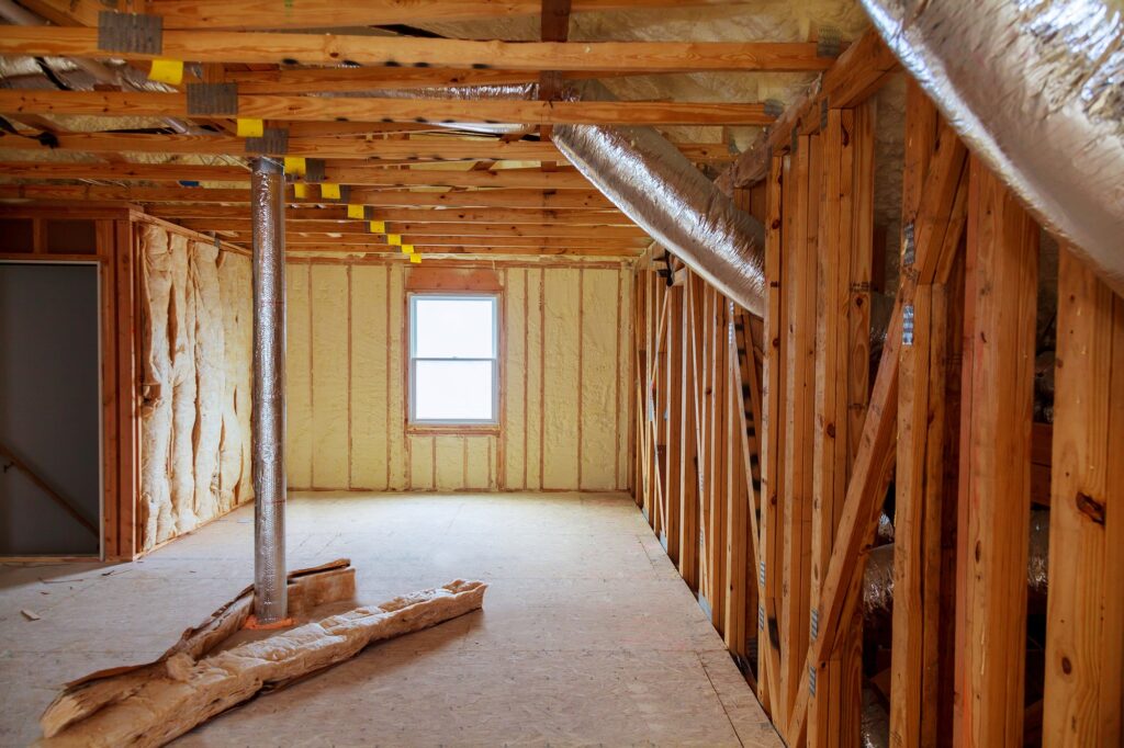 Foam plastic Insulation of a new home on a new roof